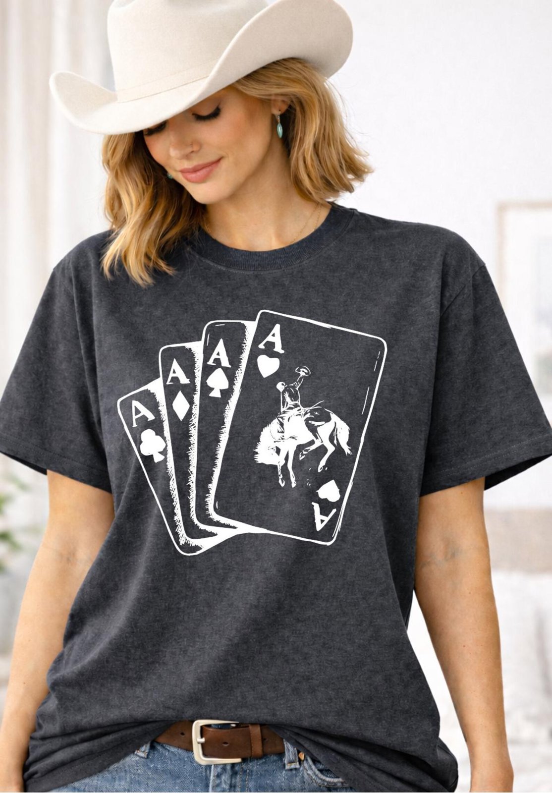 Western Cowboy Poker Shirt, Rodeo Playing Cards Tee, Cowgirl Rodeo Shirt, Country Concert Western TShirt, Cowgirl Gift, Ace Card Unisex Tee 5