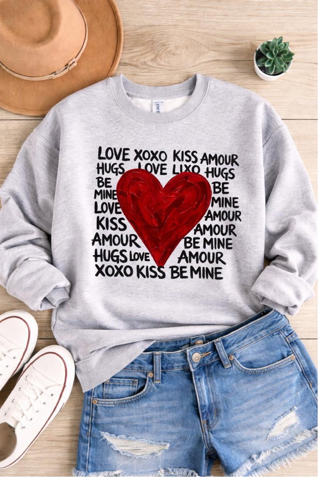 Valentine Sweatshirt, Red Heart Love Crewneck, Be Mine Hugs Kisses Sweatshirt, Cute Valentines Day Outfit, Romantic Gift for Her 3