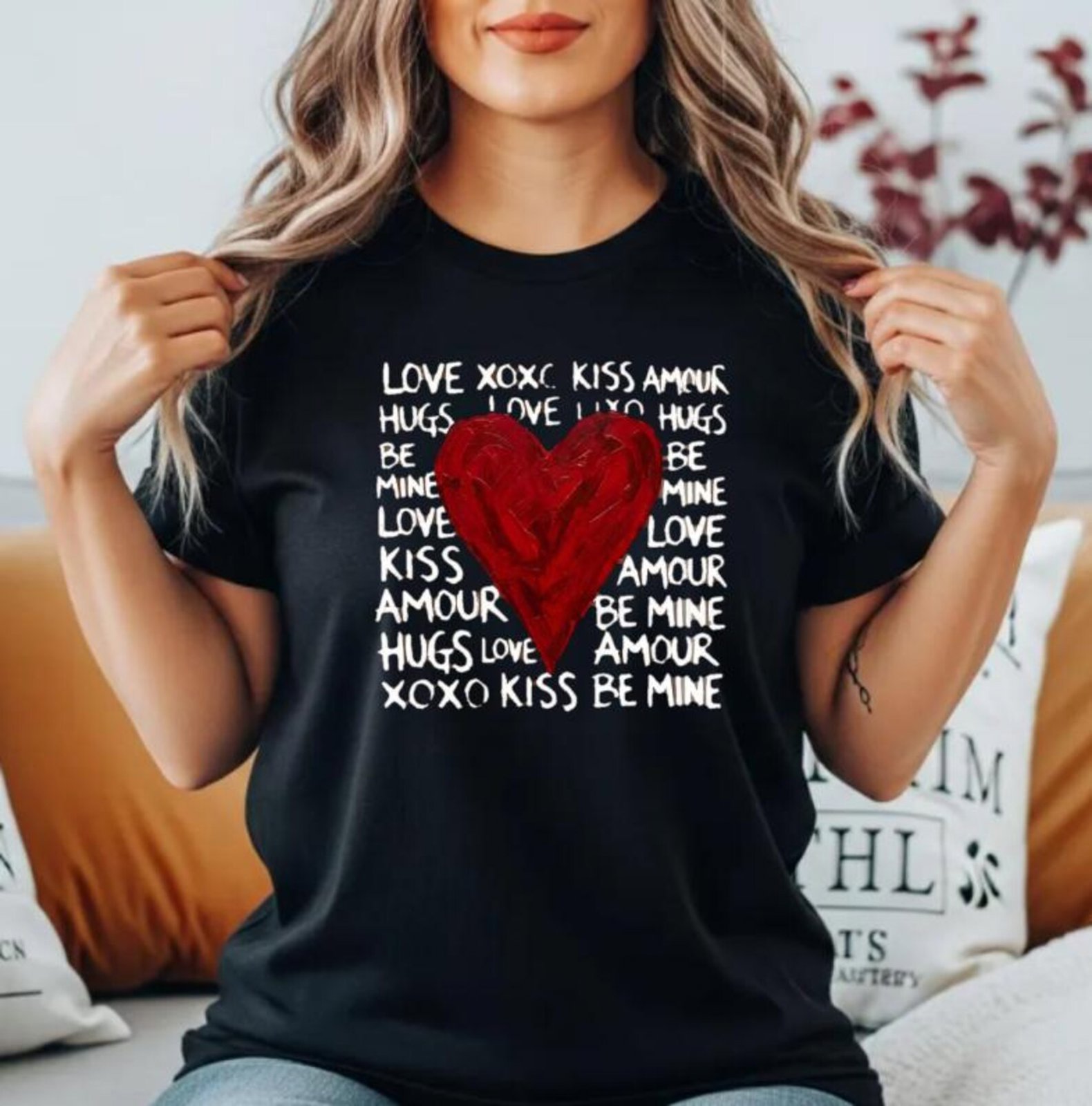 Valentine Sweatshirt, Red Heart Love Crewneck, Be Mine Hugs Kisses Sweatshirt, Cute Valentines Day Outfit, Romantic Gift for Her 7