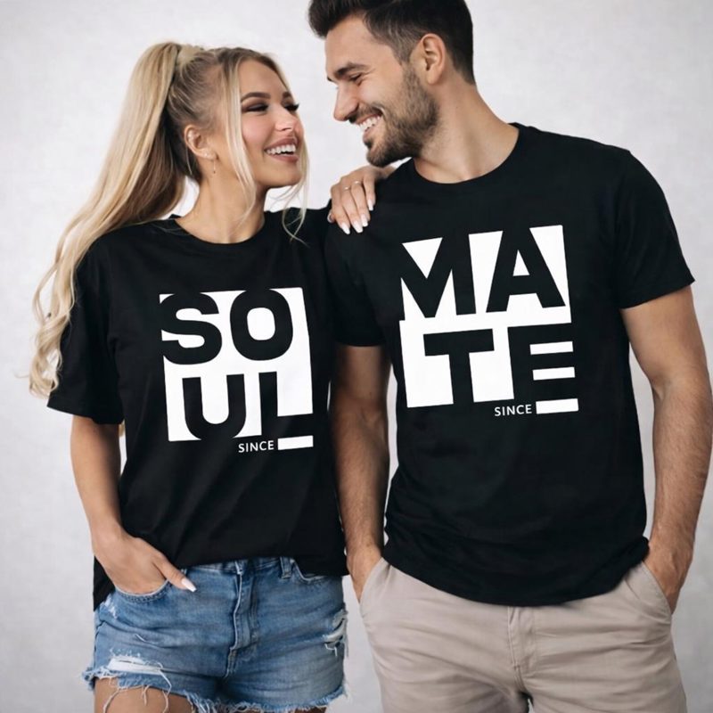 Soulmate Since Shirts for Couples, Matching Couple Shirts, , Custom Year T Shirt Set, Mtching Anniversary Outfit, Valentine Couples Tee