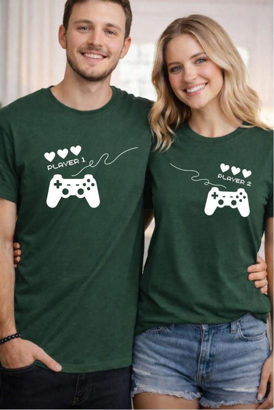 Gamer Couple Matching Shirts, Player 1 and Player 2 Tee, Gaming Valentine Matching Tshirt, Game Console Controller design gifts for couples