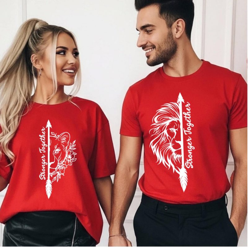 Stronger Together Shirt, Lion Arrow Graphic Tee, Matching Couple Shirt, Faith Strength T Shirt, Unisex Inspirational Shirt