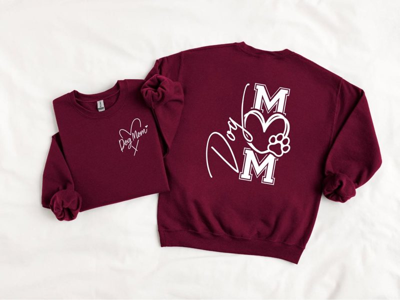 Dog Mom Hoodie, Dog Mom Shirt with Heart, Front and Back Design Tee, Dog Lover Sweatshirt, Dog Mama Valentine Gift, Cozy Puppy Lover Top