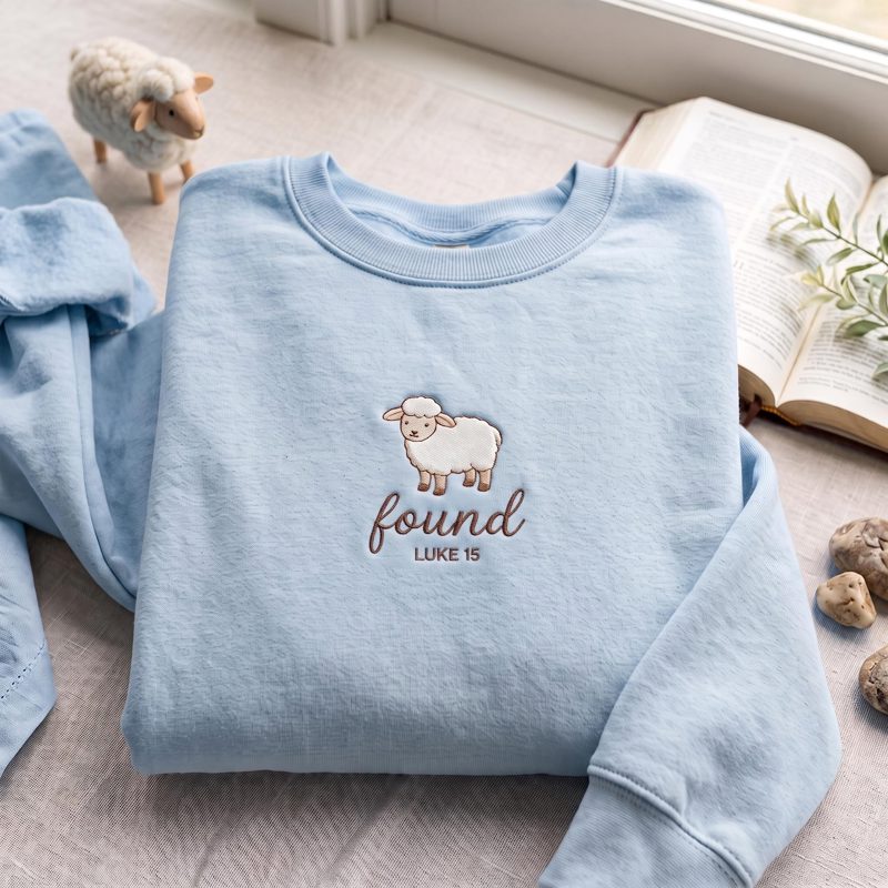 Found Luke 15 Embroidered Sweatshirt, Lost Sheep Christian Crewneck, Jesus Shepherd Bible Verse Shirt, Faith Gift for Believers