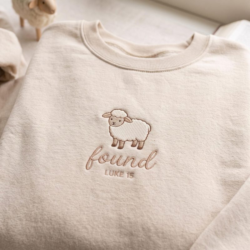Found Luke 15 Embroidered Sweatshirt, Lost Sheep Christian Crewneck, Bible Verse Faith Shirt, Jesus Shepherd Gift for Believer