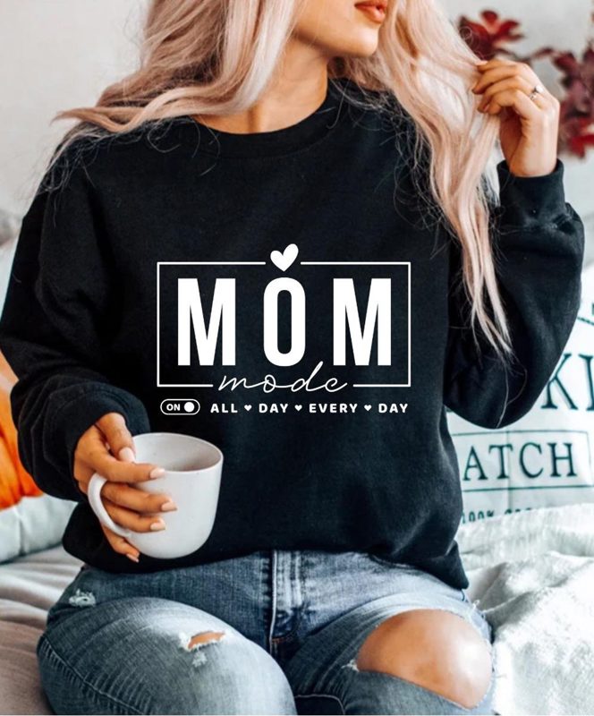 Mom Mode On Shirt with Kid’s Names on Sleeve, Mother’s Day Gift, Custom Valentines Mama Gift, Personalized Just Because Gift for Mother