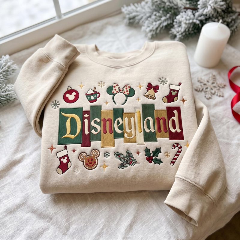 Embroidered Dinseyland Christmas Castle Sweatshirt, Magical Holiday Shirt, Festive Winter Cute Christmas Gift, Holiday Party Shirt