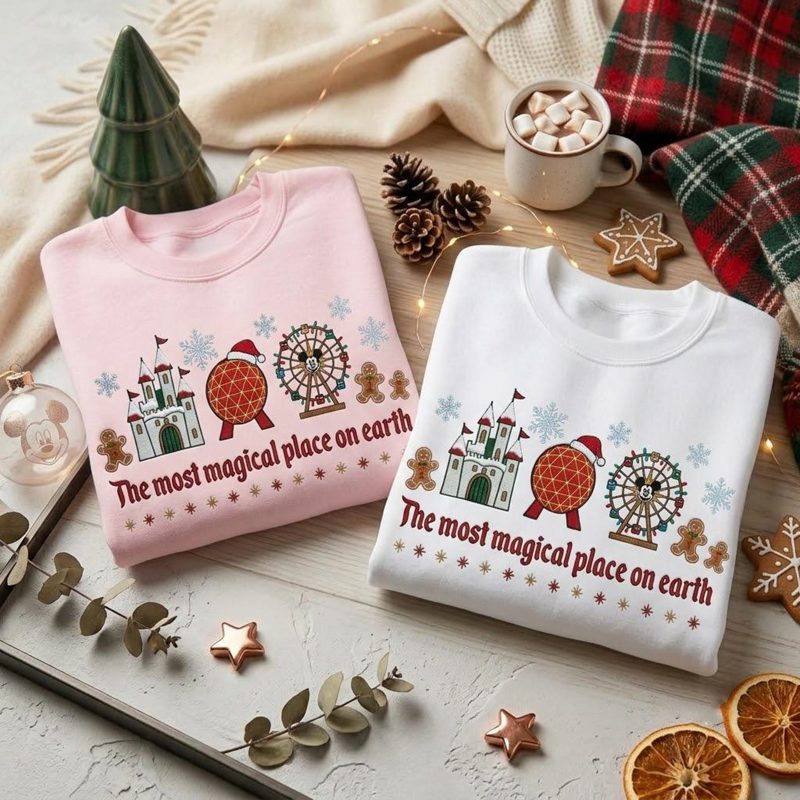 Most Magical Place Embroidered Sweatshirt, Christmas Theme Park Crewneck, Holiday Castle Gingerbread Shirt, Winter Vacation Gift