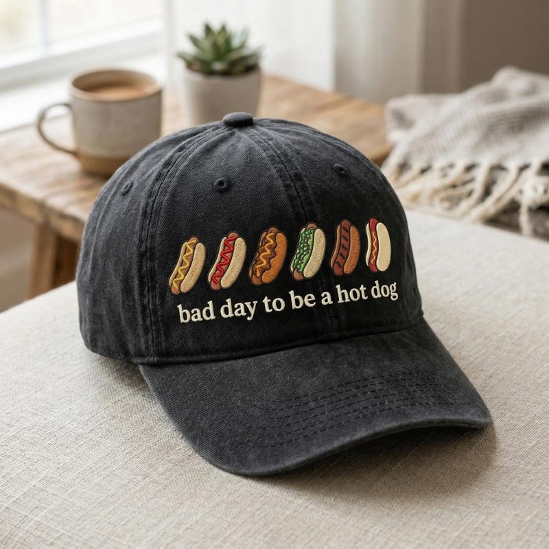 Bad Day to Be a Hotdog Embroidered Baseball Cap, Humor Hat, Funny Retro Hotdog Hat, Women's 4th of July Hat, Memorial Day Hat, Labor Day Cap