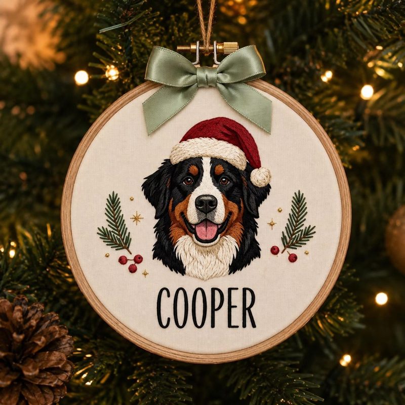 Custom Santa Dog Portrait Embroidery Hoop, Custom Pet Photo Christmas Ornament, Dog Memorial Keepsake, Holiday Pet Gift, Christmas Home