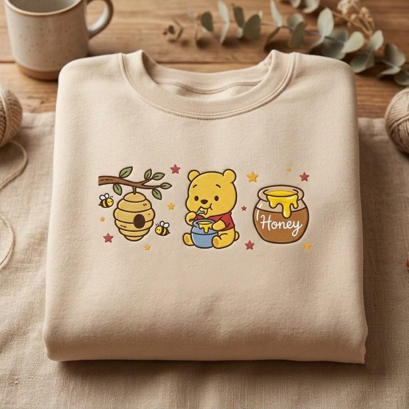 Embroidered Honey Bee Sweatshirt, Sweet Bear Woodland Crewneck, Nature Inspired Pullover, Cozy Autumn Gift, Forest Lover Apparel