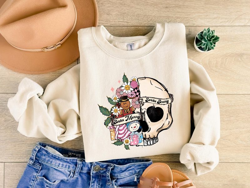 Sorta Merry Sorta Scary Sweatshirt: Christmas Skull, Spooky Season