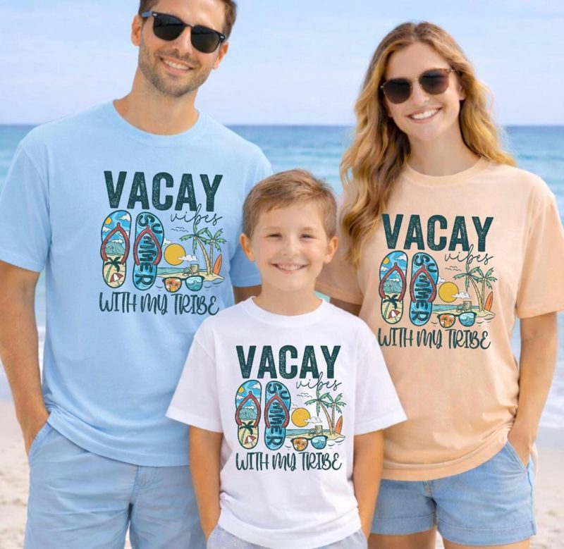 Family Vacation Shirts, Vacay Vibes With My Tribe Shirt, Matching Family Trip Tees, Beach Vacation Outfit, Reunion Trip Shirts