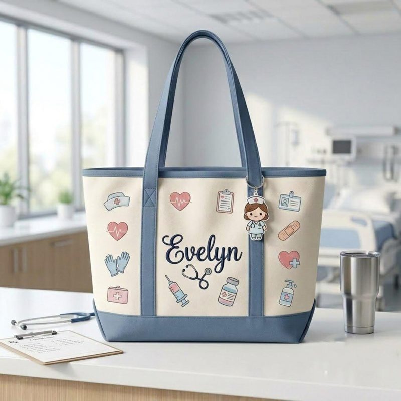 Embroidered Custom Nurse Tote Bag, RN LPN Gift for Her, Custom Name Nursing Gift, New Nurse Canvas Bag, Student Graduation Gift