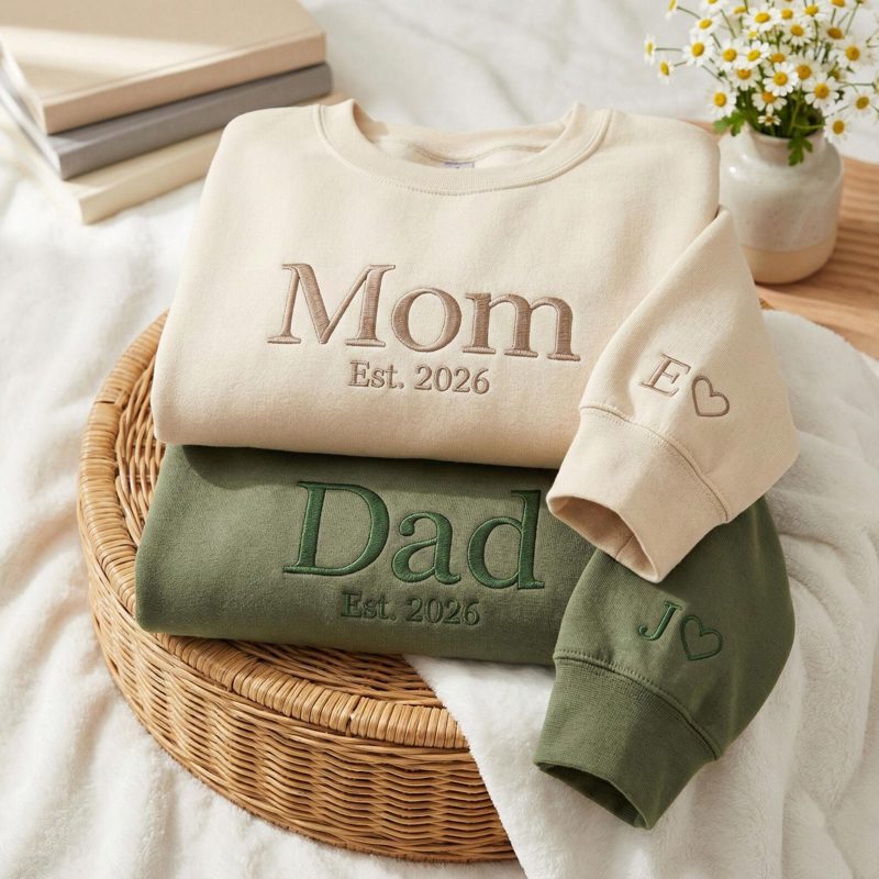Embroidered Mom and Dad Matching Sweatshirts, Custom Embroidered Sweatshirt, New Mom New Dad Tee, Newly Marriage Shirt, Mother's Day Gift