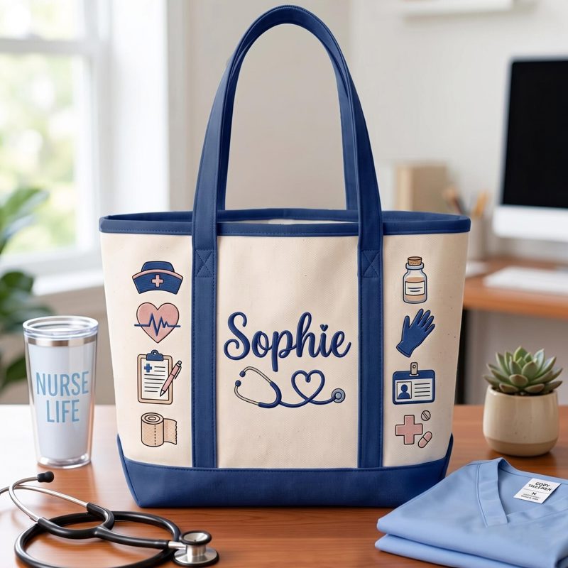 Embroidered Custom Nurse Tote Bag, Custom Name Nursing Bag, RN LPN Gift for Her, Student Graduation Gift, Nurse Canvas Bag