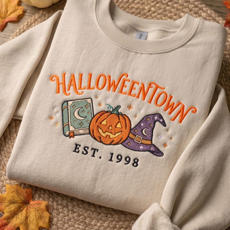 Embroidered Vintage HalloweenTown Est 1998 Sweatshirt, Spooky Season Tee, Halloween Lover Gift, Retro Pumpkin Shirt, Fall Holiday Shirt