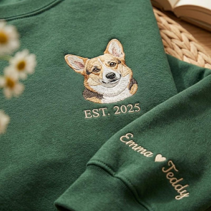 Embroidered Custom Pet Portrait Sweatshirt, Pet Portrait TShirt, Personalized Cat Photo, Gift for Pet Lovers, Memorial Gift, Custom Dog Face