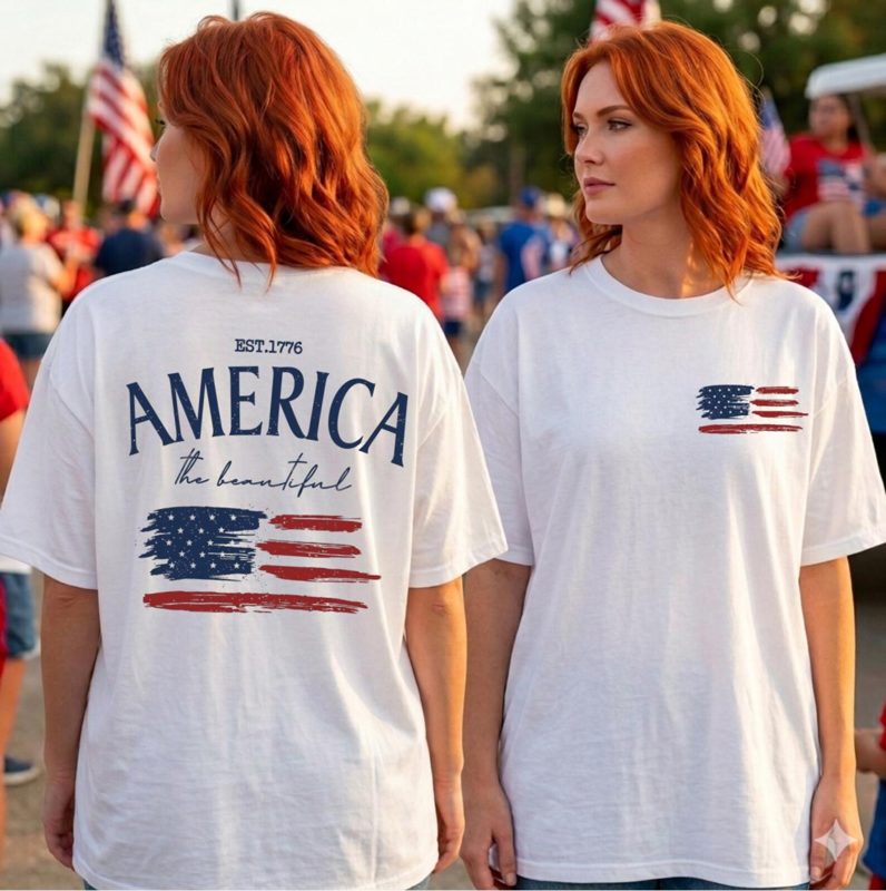 America The Beautiful Shirt, 4th of July Shirt, Patriotic USA Shirt, Independence Day Tee, Red White Blue Summer Shirt