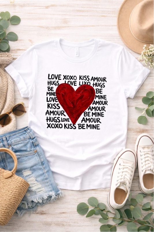 Valentine Sweatshirt, Red Heart Love Crewneck, Be Mine Hugs Kisses Sweatshirt, Cute Valentines Day Outfit, Romantic Gift for Her