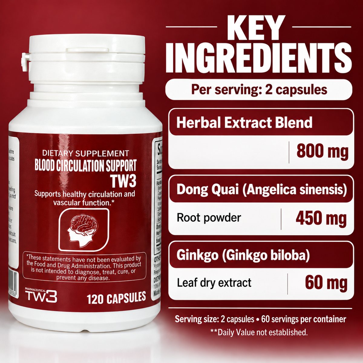 TW3 Blood Circulation Support key ingredients per serving