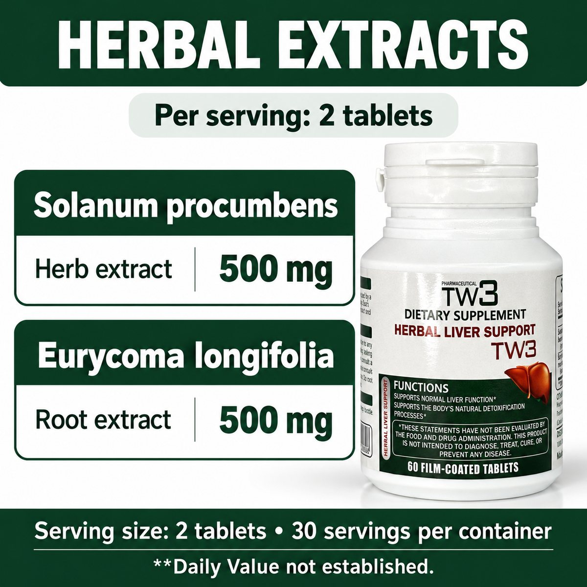 TW3 Herbal Liver Support herbal extracts per serving
